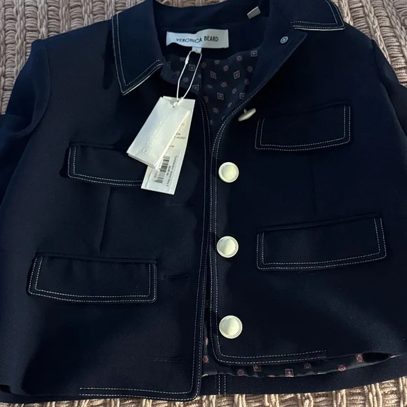 Veronica Beard Dark Blue Blazer with Light Stitching - Picture 3 of 4